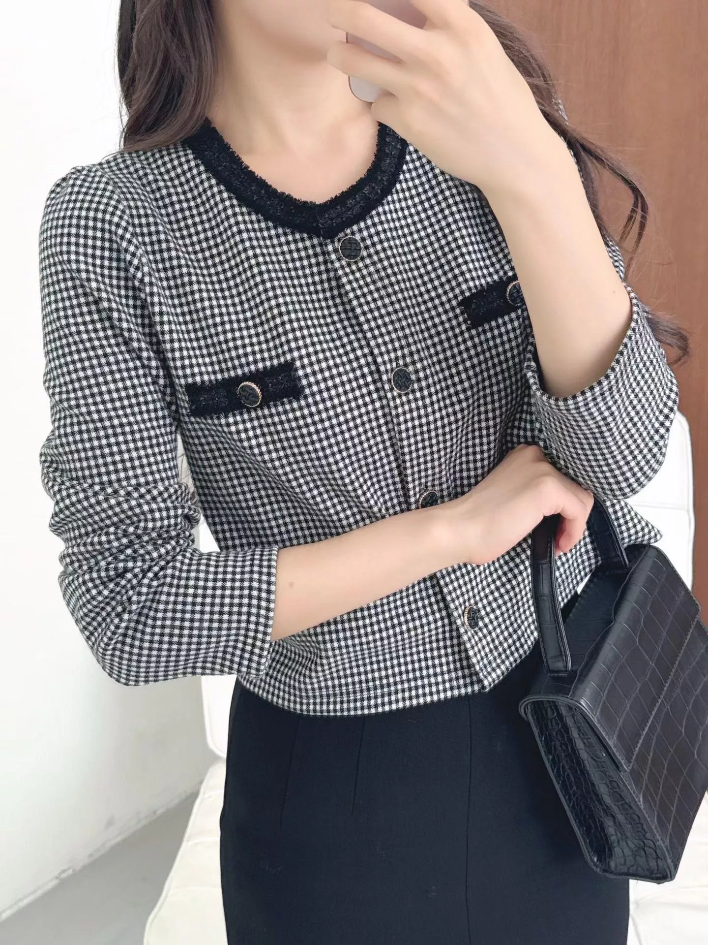 YouLin♡韓國OZ_格紋邊織小香外套