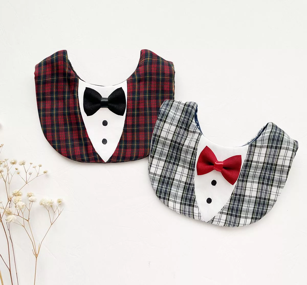 復古系列格子紳士領結 2色 雙面造型圍兜