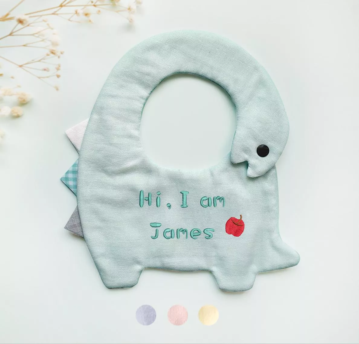 龍年平安 恐龍 4色 造型雙面圍兜口水巾 奶嘴鏈