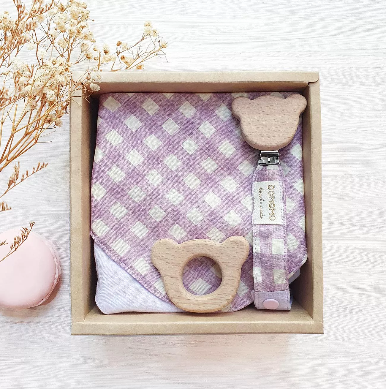 小熊櫸木奶嘴鏈圍兜 禮盒組