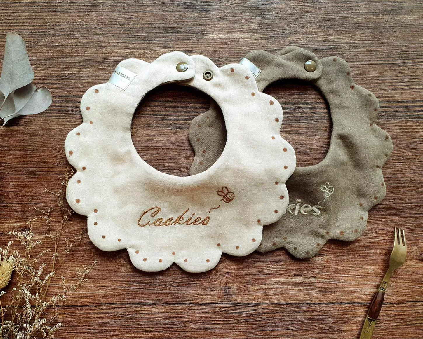 收涎餅乾造型 雙面用 圍兜口水巾 奶嘴鏈 彌月禮盒 客製化