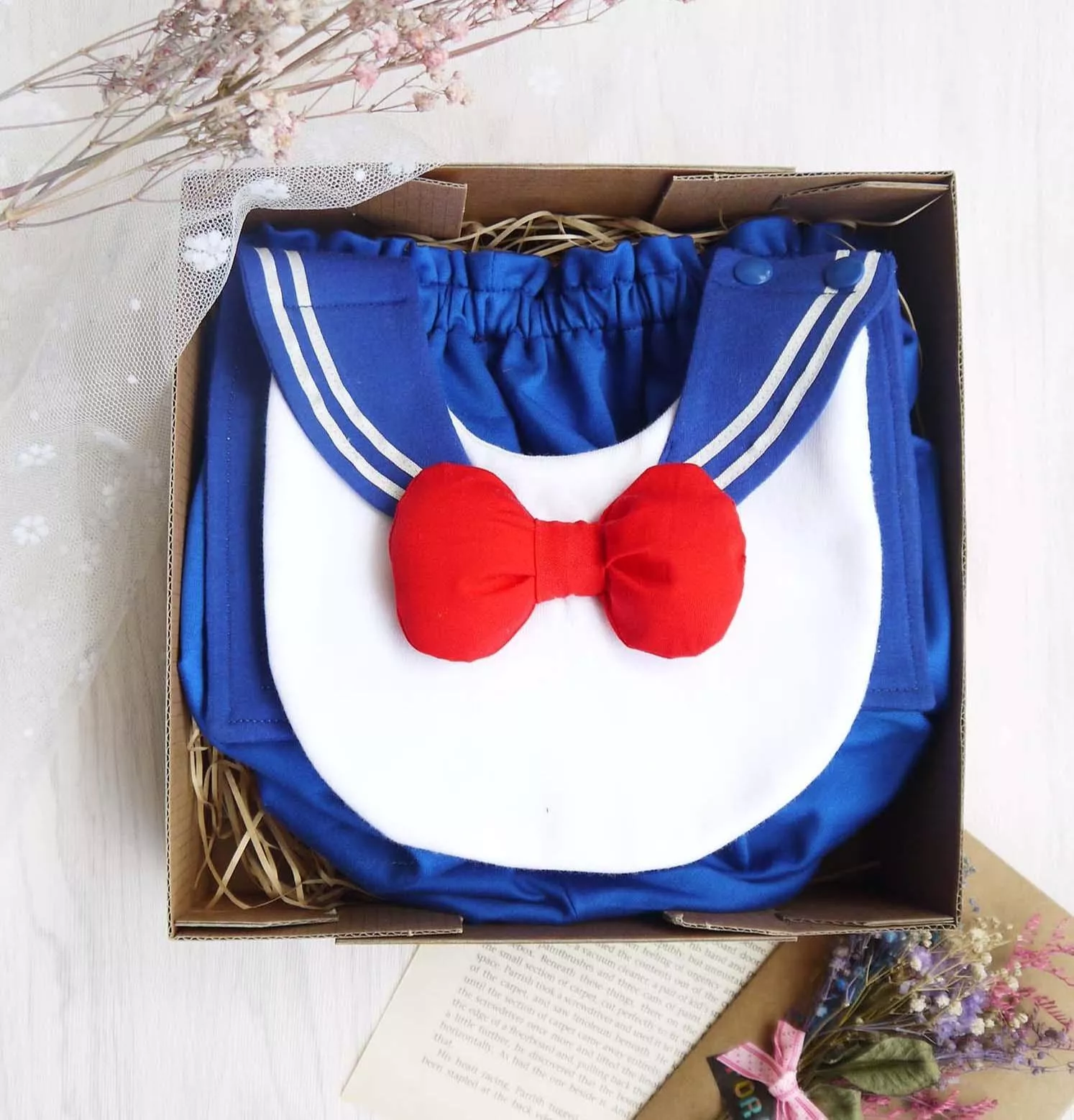 水手領(寶藍色) 萌娃女戰士 整套造型圍兜+燈籠褲