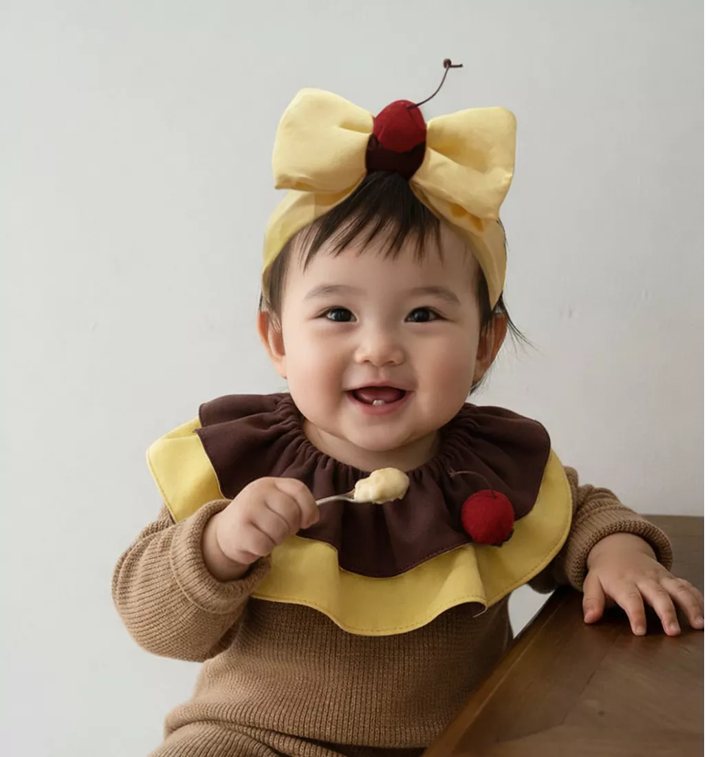 布丁 波浪 360度旋轉 造型圍兜口水巾小披肩