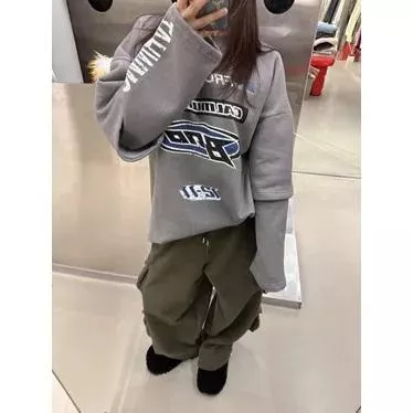 （韓國代購🇰🇷東大門）#AD33水洗字母假兩件衛衣(墨/灰) Style@艾米莎am