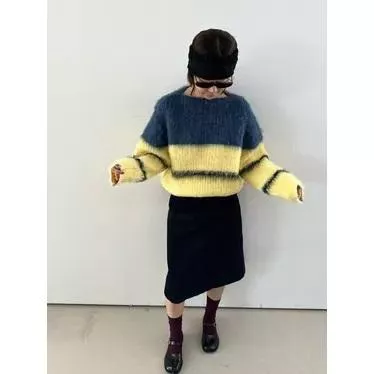 （韓國代購🇰🇷東大門）#AD54撞色拼接毛衣(灰/深藍/黃/咖) Style@艾米莎am