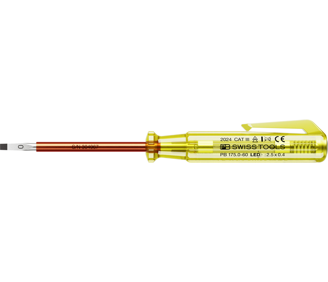 PB 175/0 LED 二合一：驗電筆＋螺絲起子，可顯示有無電極，100 – 250 VAC，無需電池