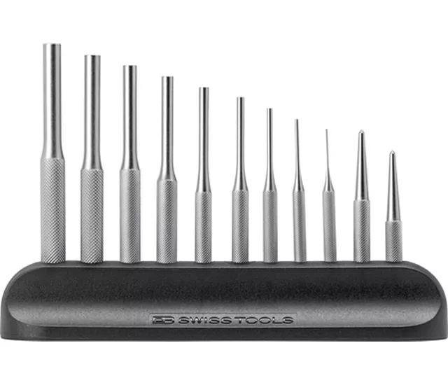 PB 715 H安全用敲擊芯棒及銷針，表面滾花處理，附實用桌面架套組