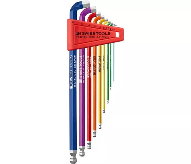 PB 2212 LH RB 彩虹RainBow系列長柄六角扳手，具球頭設計及短柄，搭配100°角度，加上實用的工具夾持座套組