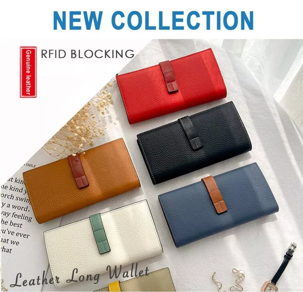 日系荔枝紋軟皮長夾 (黛藍)