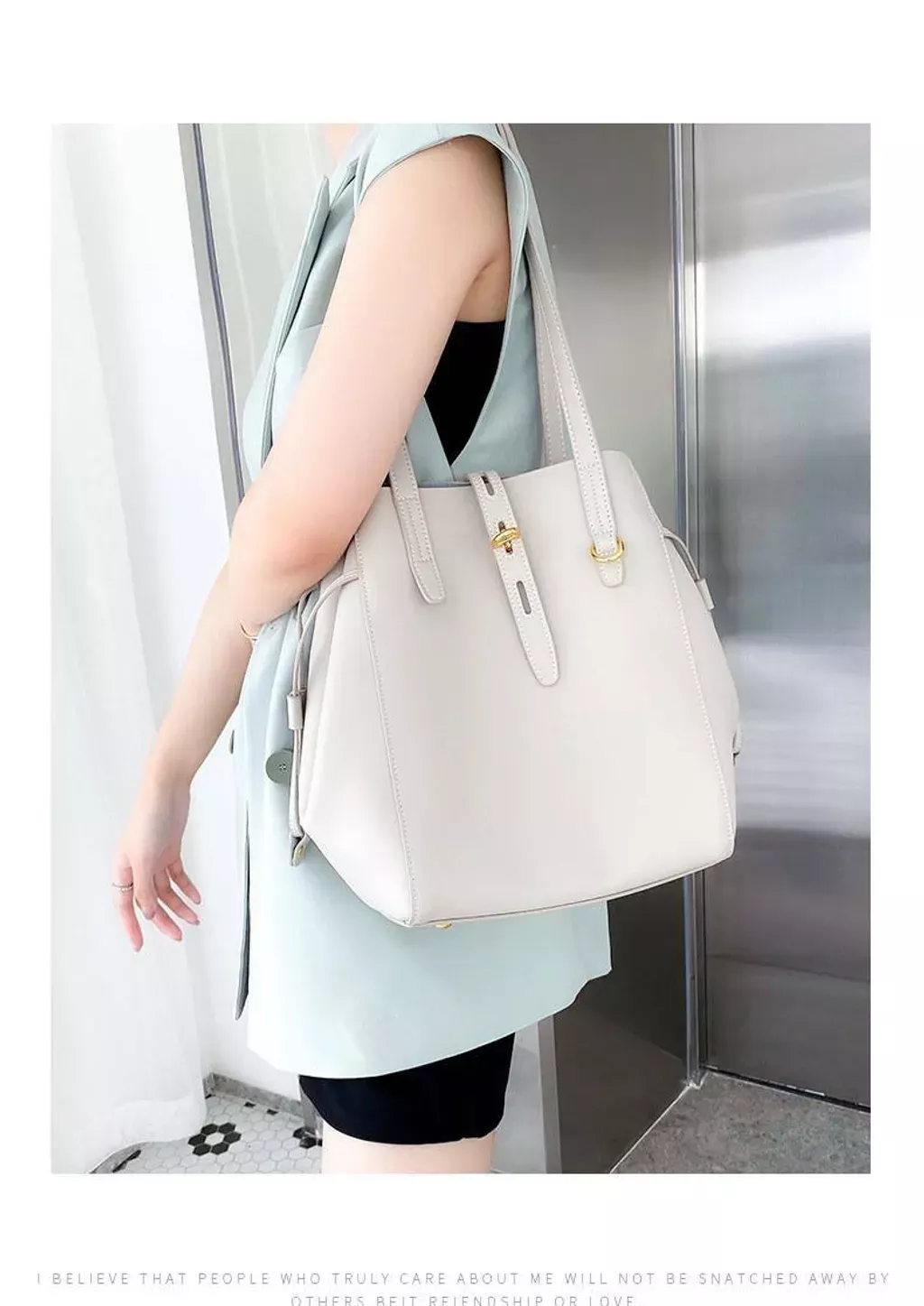 時尚真皮托特包 (白色)