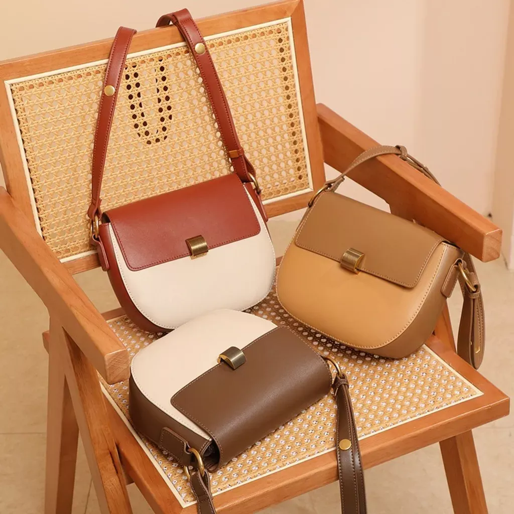 真皮雙色馬鞍包(棕)