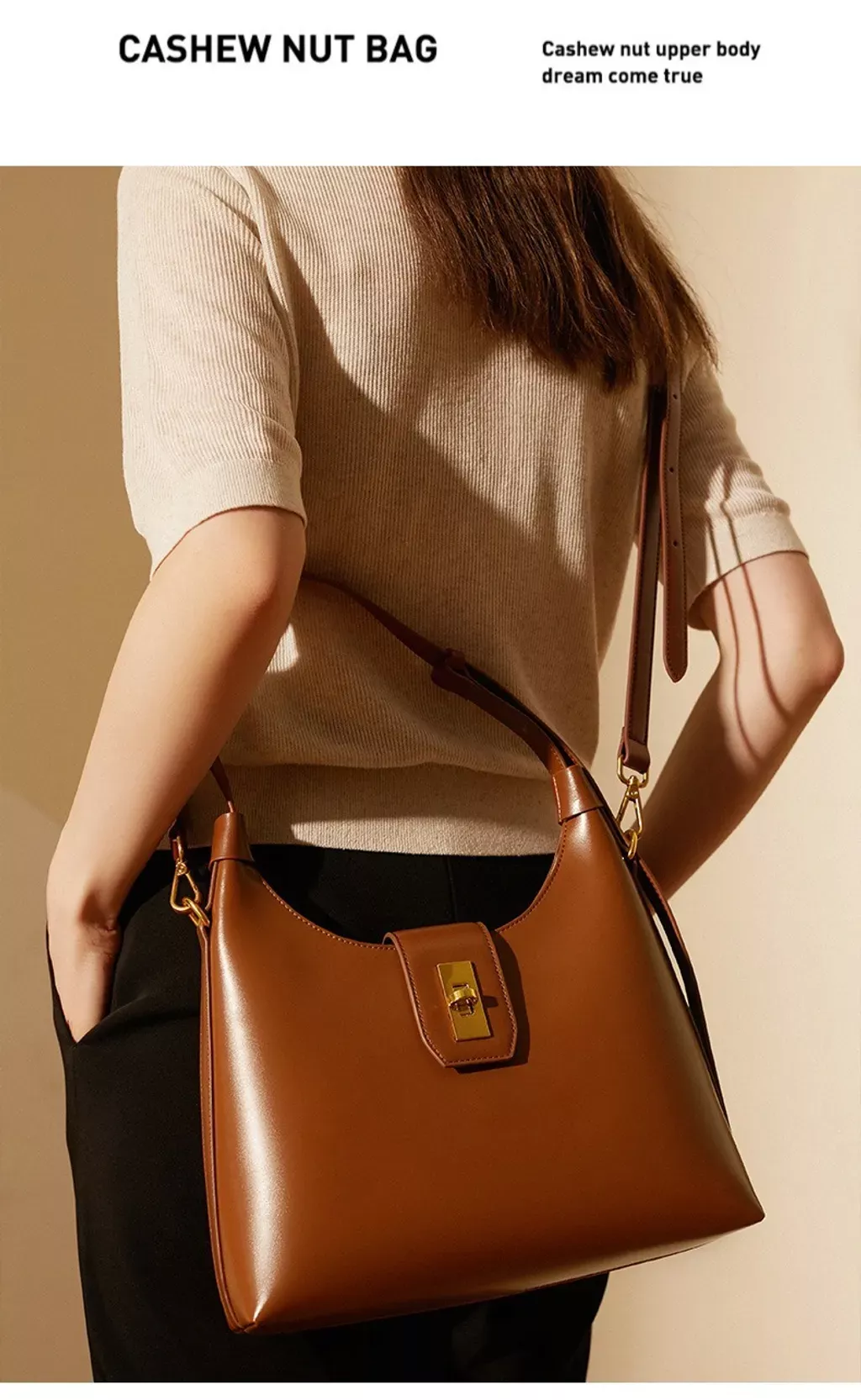 新月法棍真皮腋下托特包(紅色)