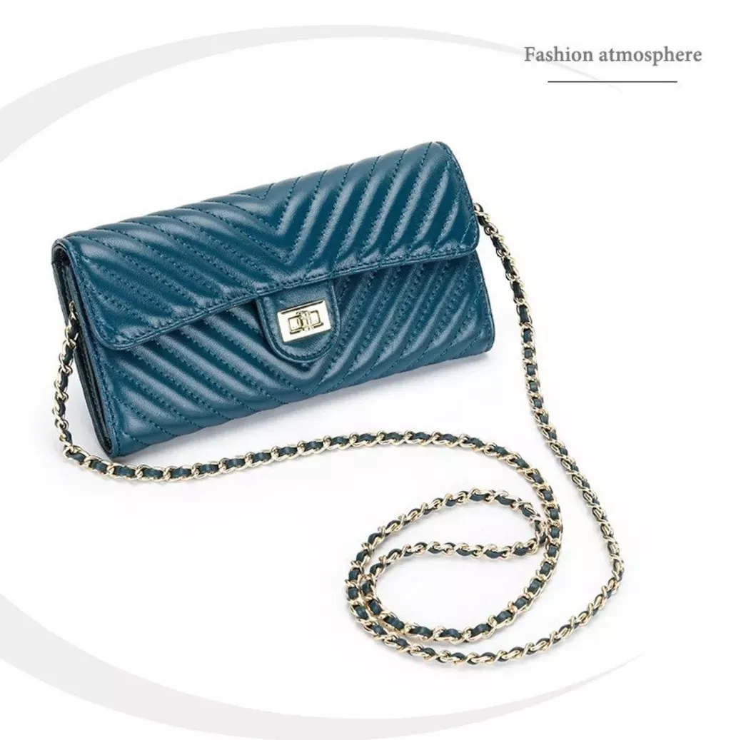 真皮時尚鏈條手拿包