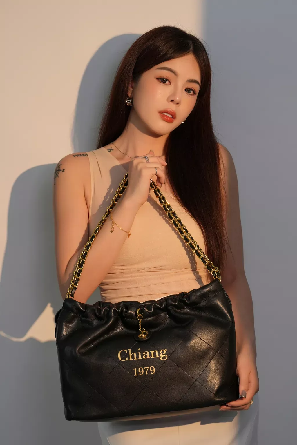 真皮菱格鏈條托特包