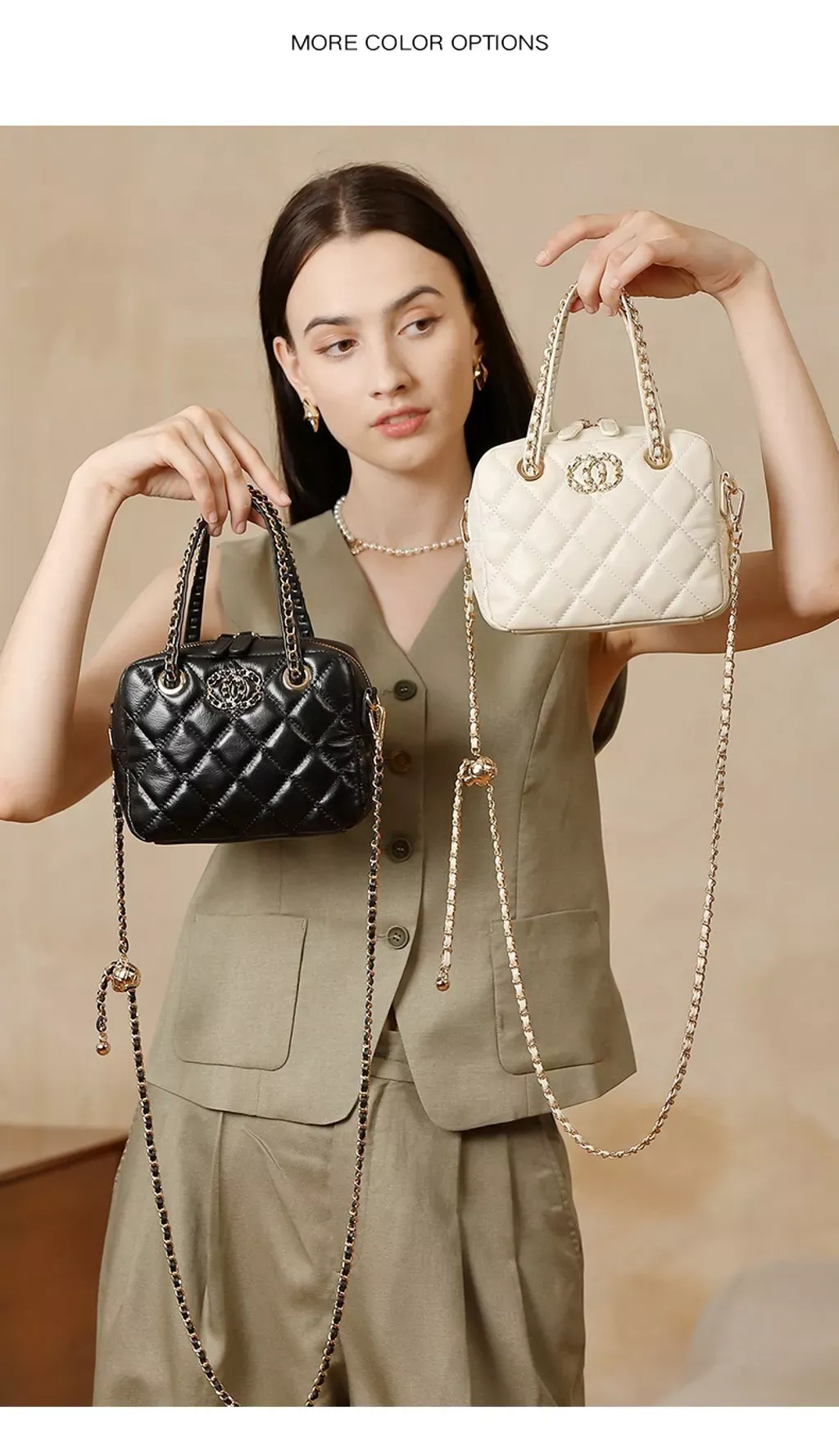 高級真皮小香菱格鏈條包