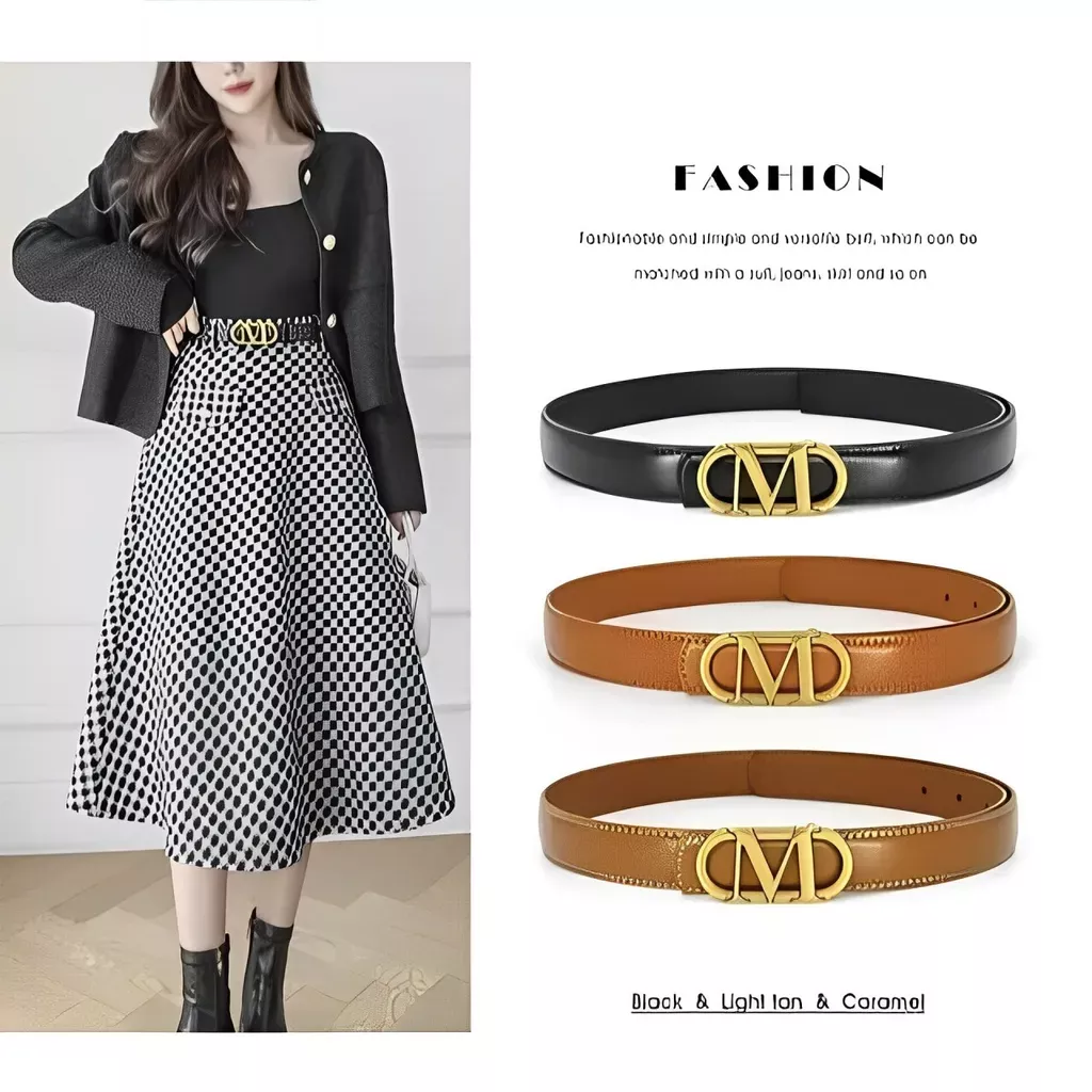 高級真皮合金字母平順扣腰皮帶