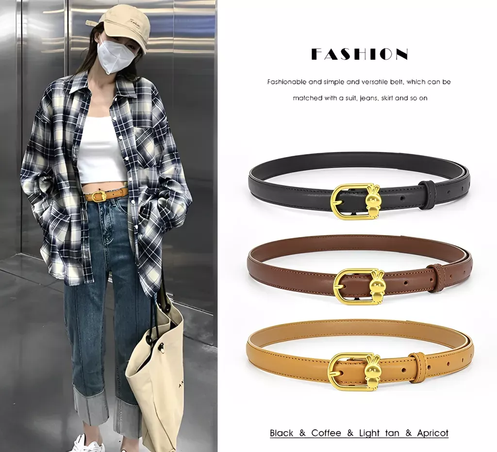 高級合金兔針扣真皮細腰帶