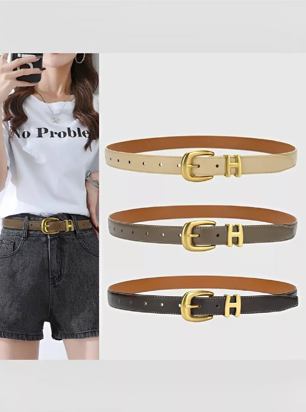 高級真皮簡約針扣細款皮帶