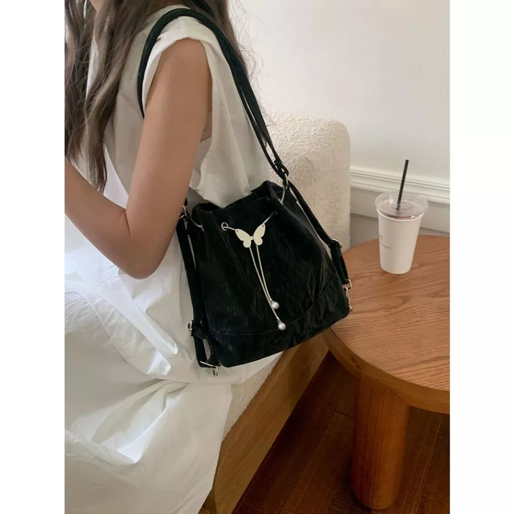 韓系百搭ins薄荷曼波雙肩水桶包