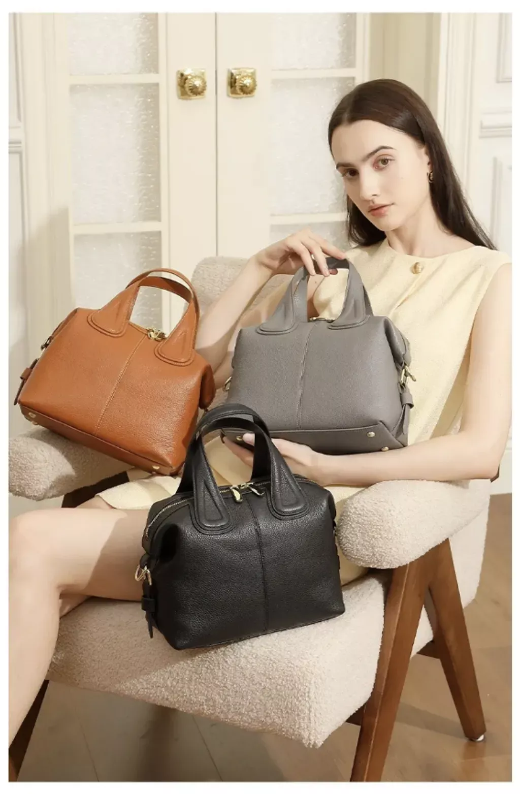 時尚真皮波士頓軟皮包