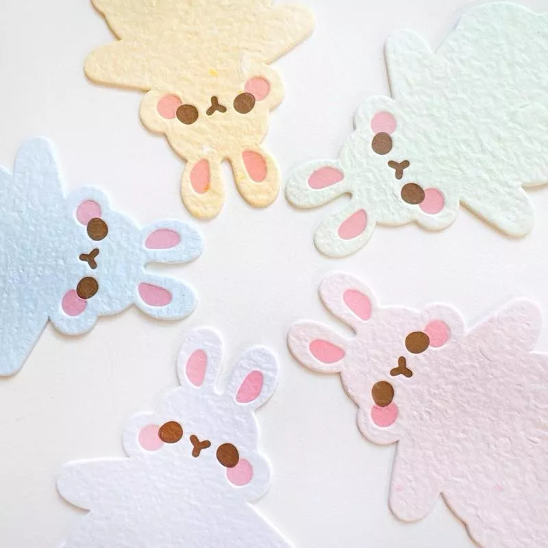 【蒔絮紙品 x Pei+Pei Studio】小兔觀察日記 手抄紙造型小卡 對錶軋型卡