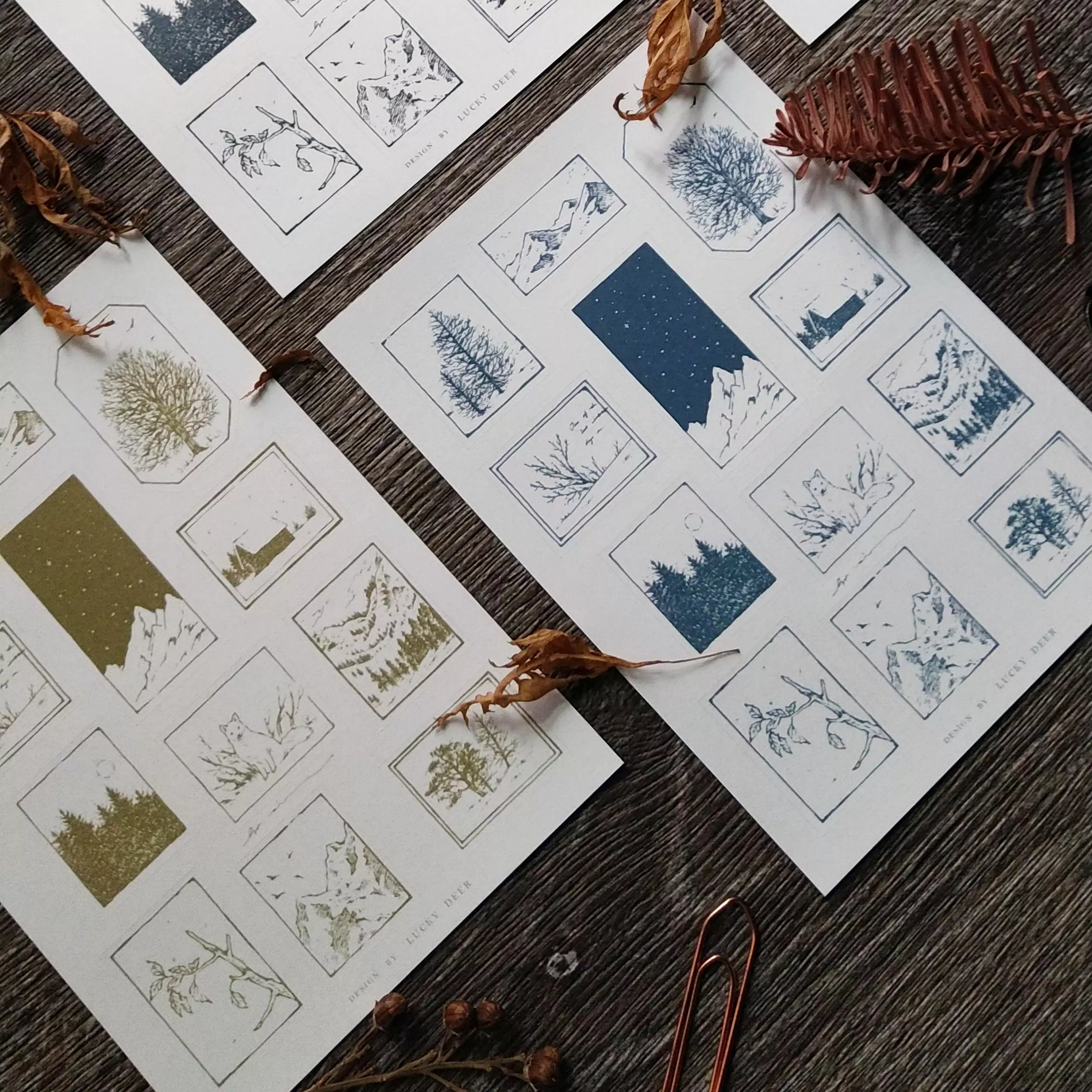 杏仁鹿｜白狐說 - 深藍+淺紫藤/藍色+茶色  ( 2入 ) 割型貼紙