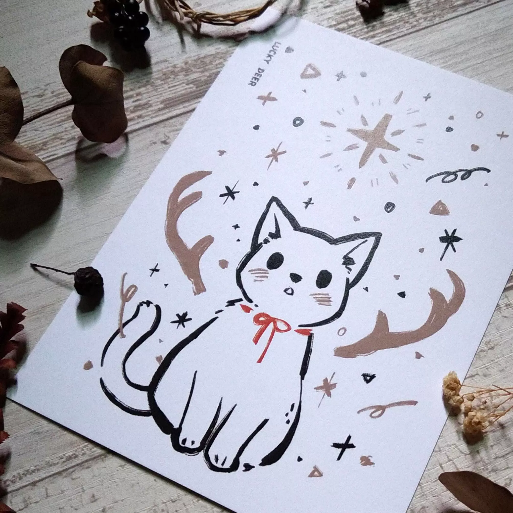 杏仁鹿｜鹿角貓 明信片