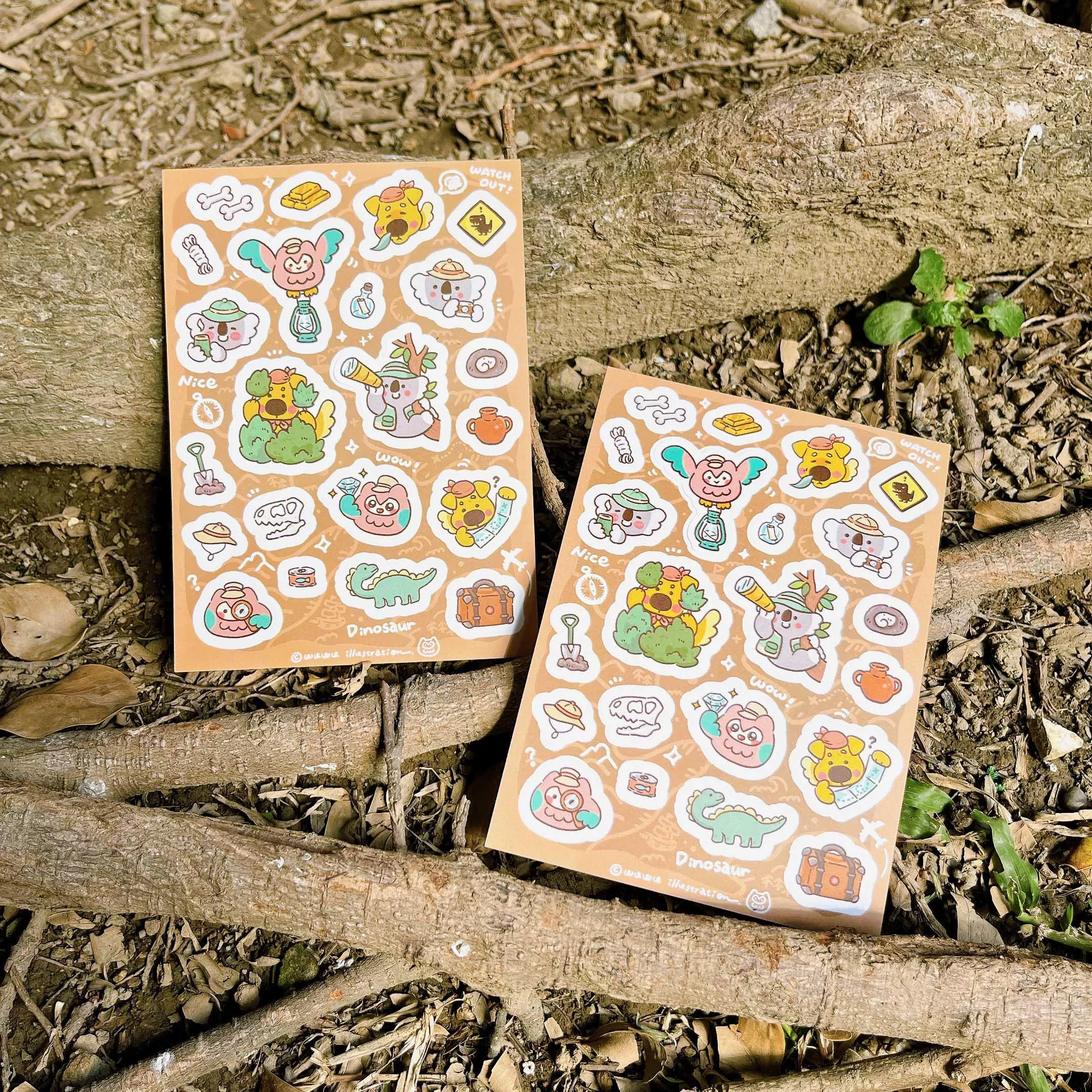 wuwu插畫｜叢林探險 霧面半斷貼紙
