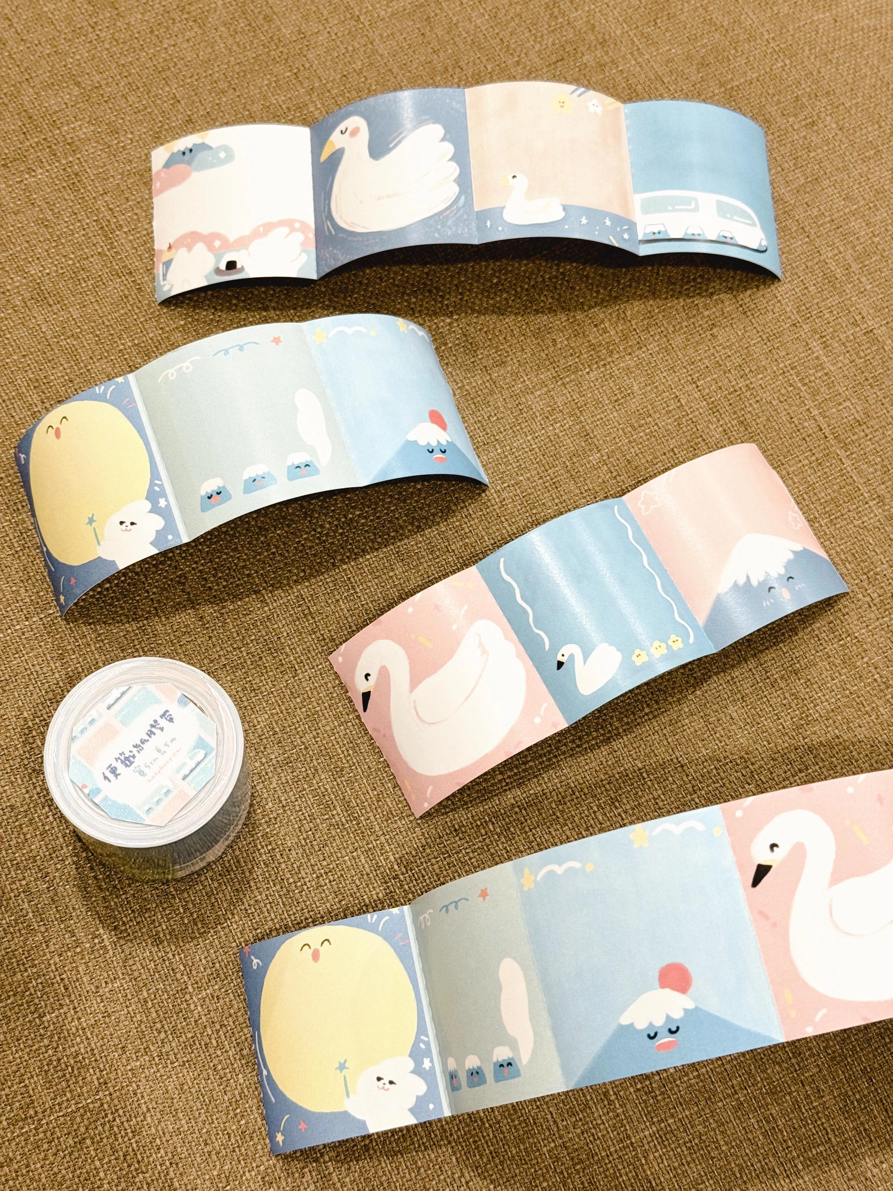 星星x虫虫｜便籤捲_粉粉的富士山與小天鵝