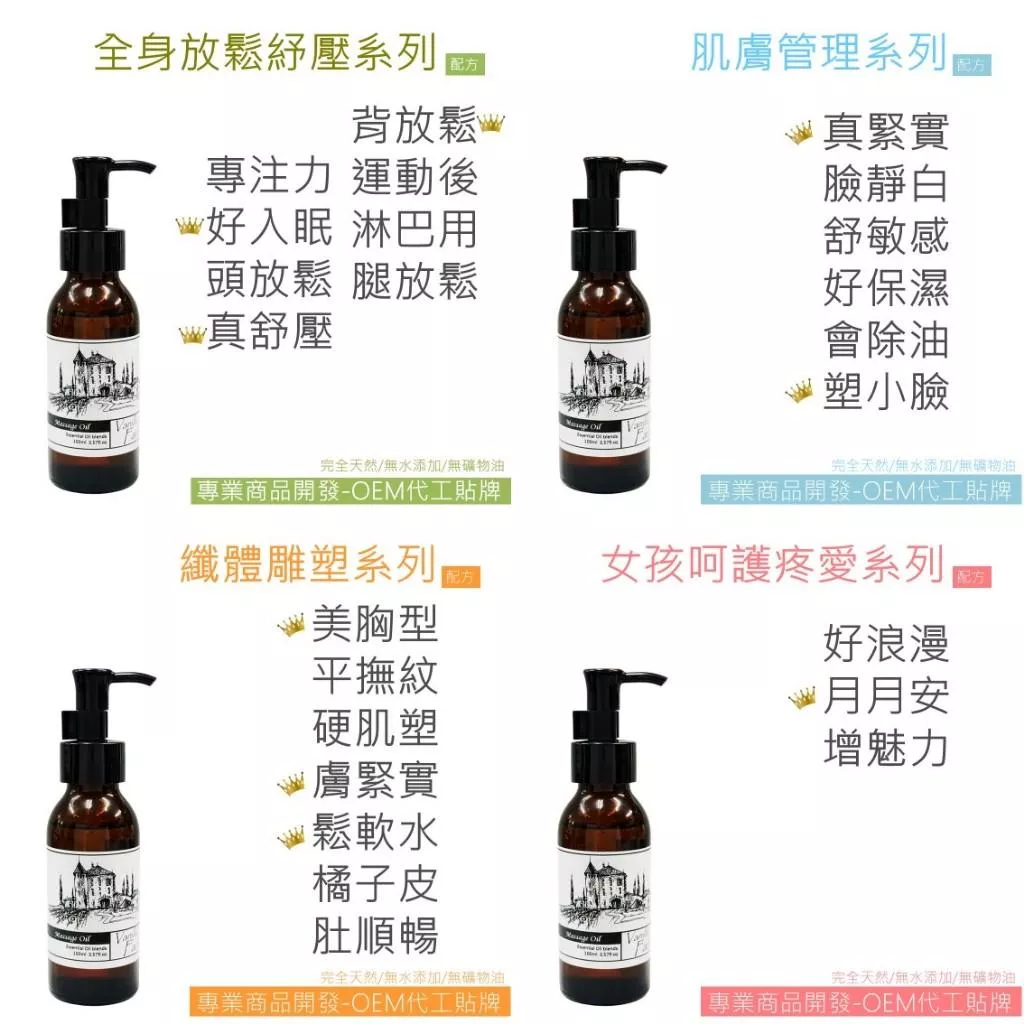 100ml按摩精油 6件1000元 好吸收 輕質油 按摩油 台灣製造25款撥筋 按摩 精油 美體 放鬆 舒壓 刮痧 臉部