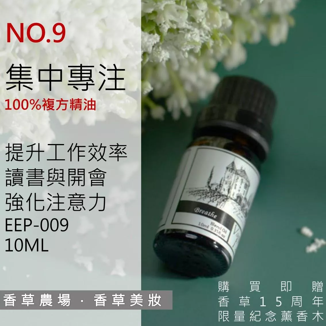集中專注 100%純複方 薰香 精油 10ml 純天然 無香精 焦慮 提升專注 提神醒腦 擴香 EEP-009