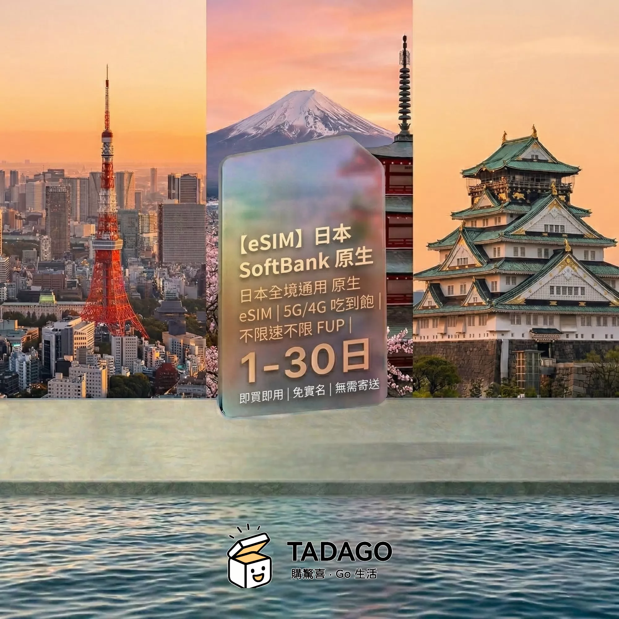 【eSIM】日本 SoftBank 原生 eSIM｜5G/4G 吃到飽｜不限速不限 FUP｜1–30 日