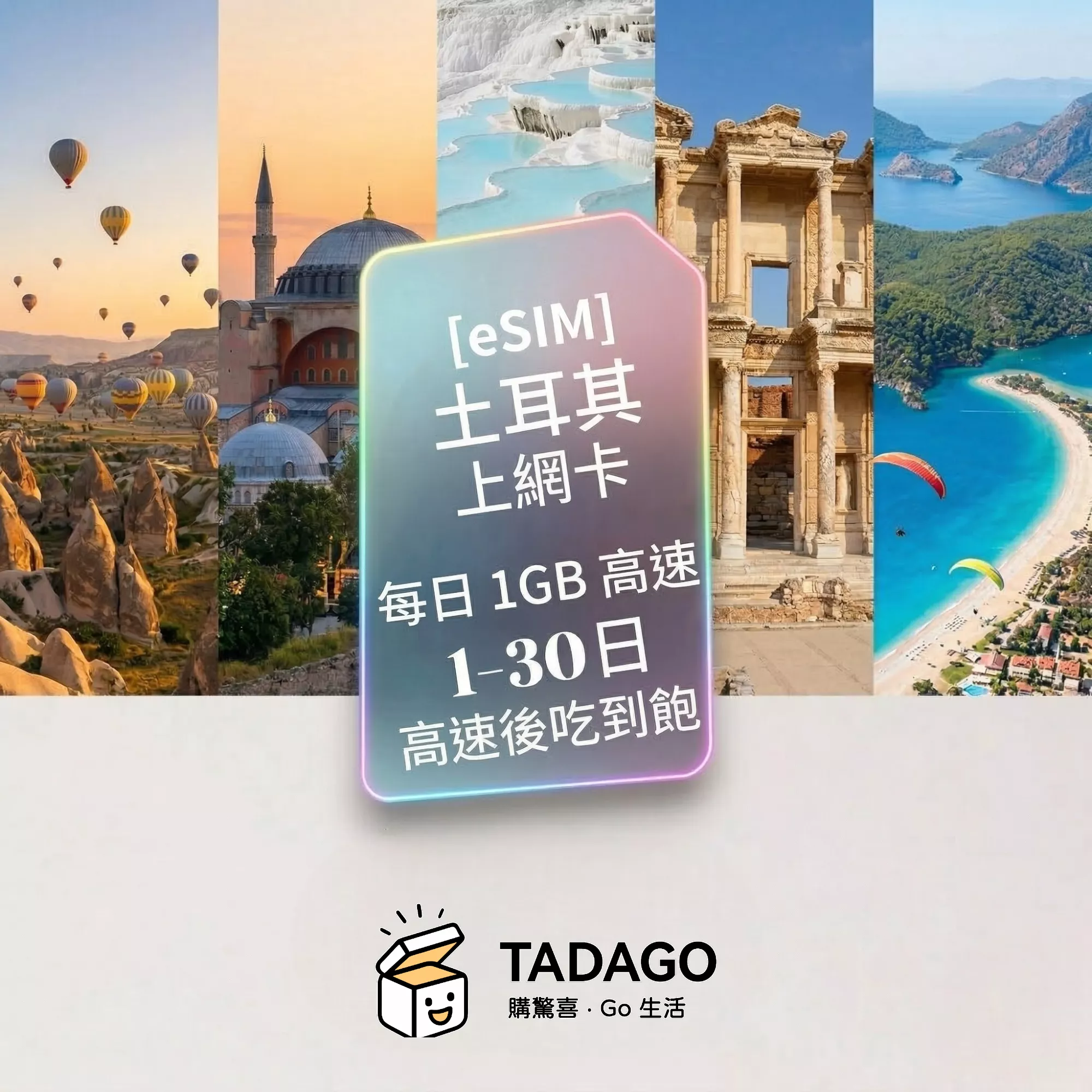 【eSIM】土耳其 上網卡｜每日 1GB 高速｜1–30 日｜高速後吃到飽