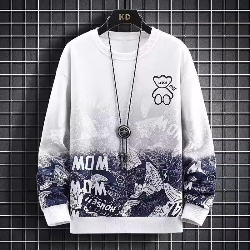 秋冬男士大碼薄款印花長袖衛衣