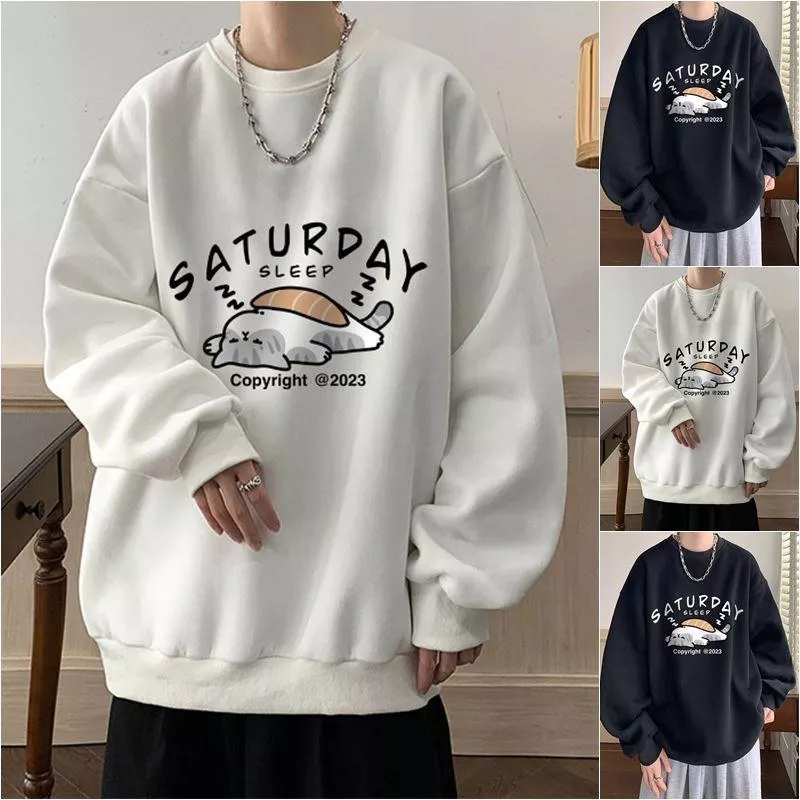 秋冬男裝大碼印花圓領衛衣（+絨）