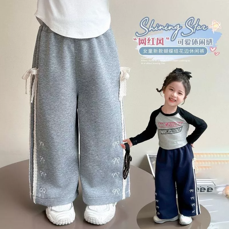秋冬童裝百搭蝴蝶結直筒褲