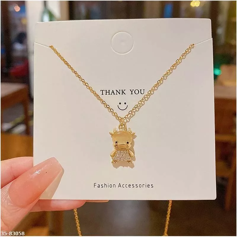 韓版可愛動物鑲鑽鈦鋼鎖骨項鍊