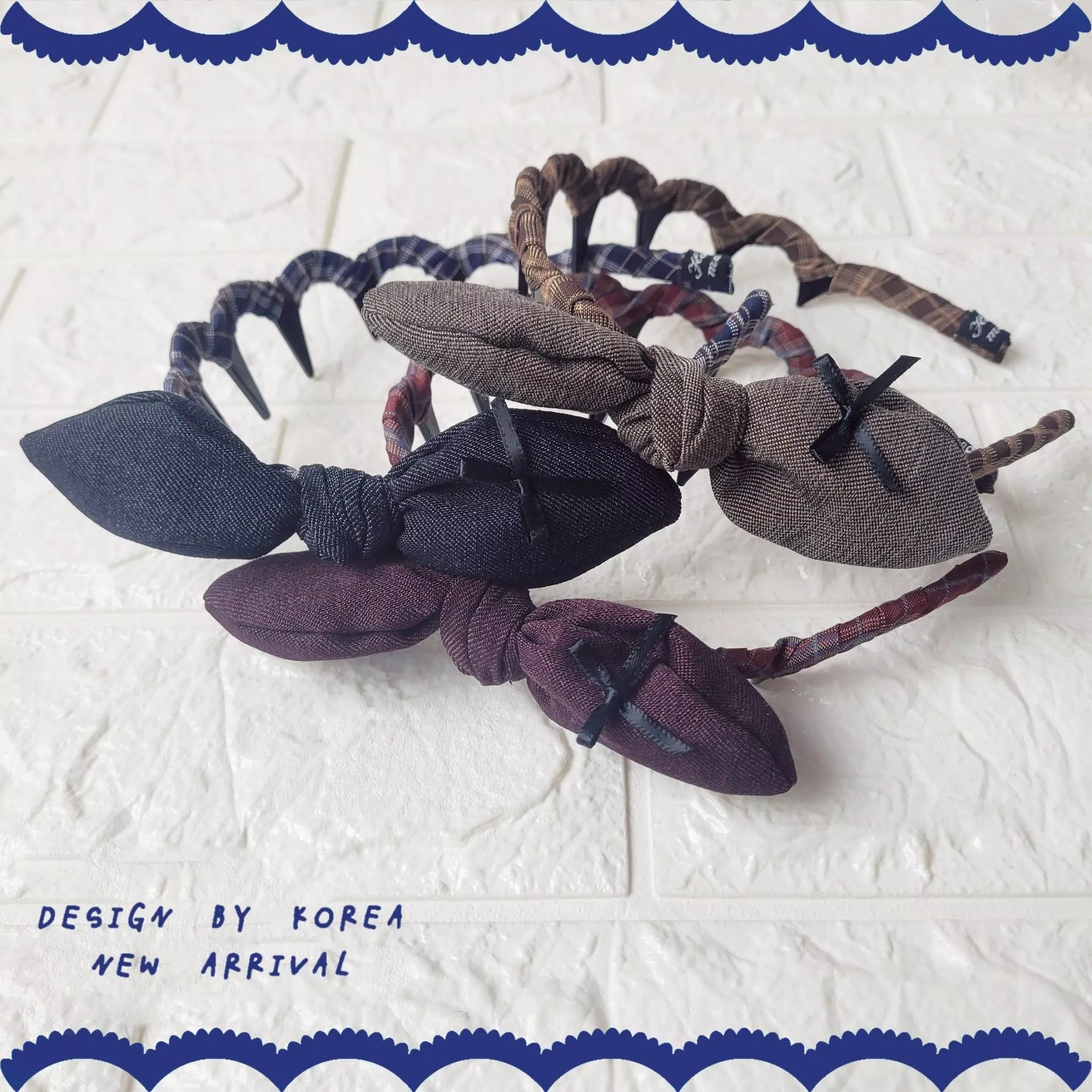 蝴蝶結格紋波浪髮箍