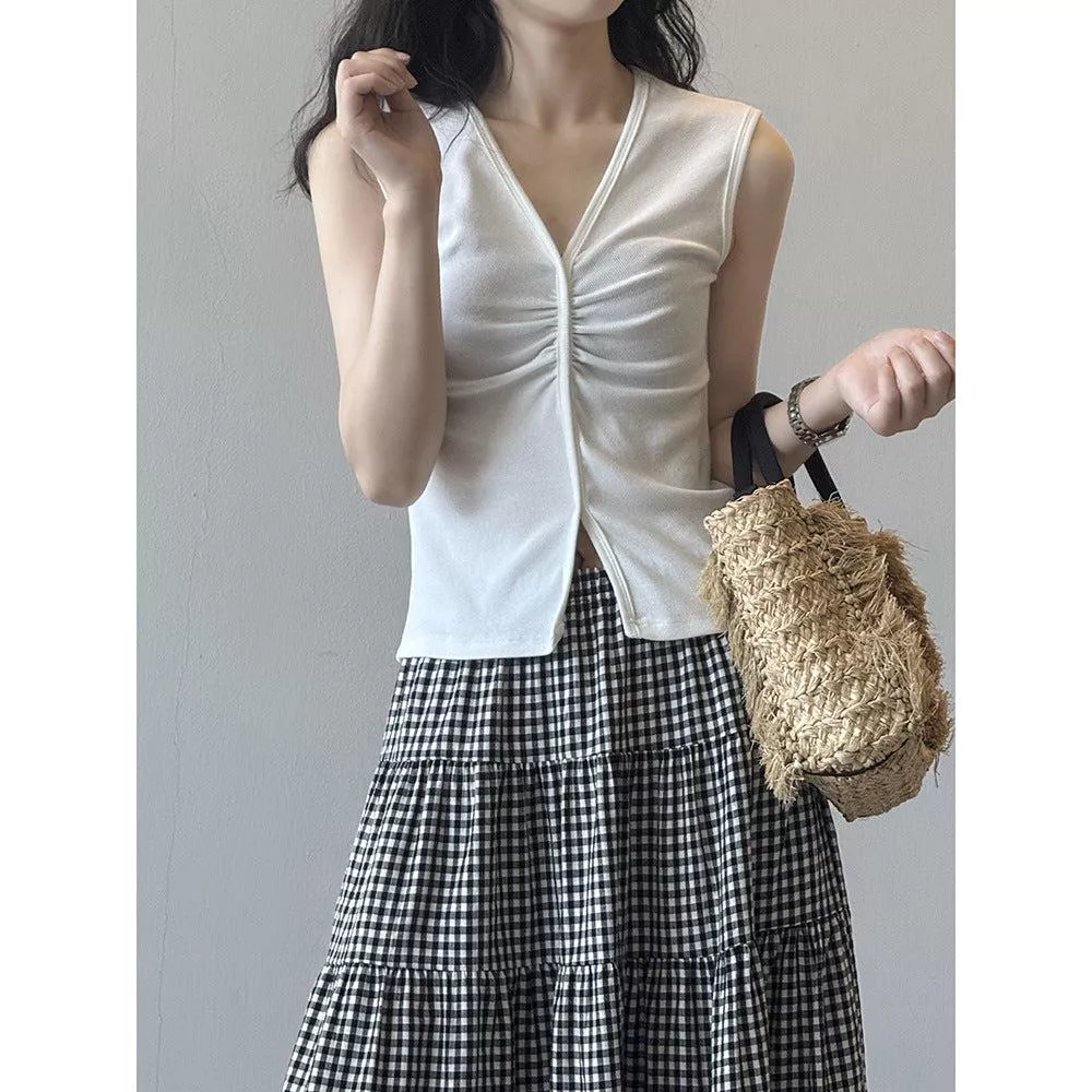 在台現貨【Y82531】實拍棉質褶皺針織T恤