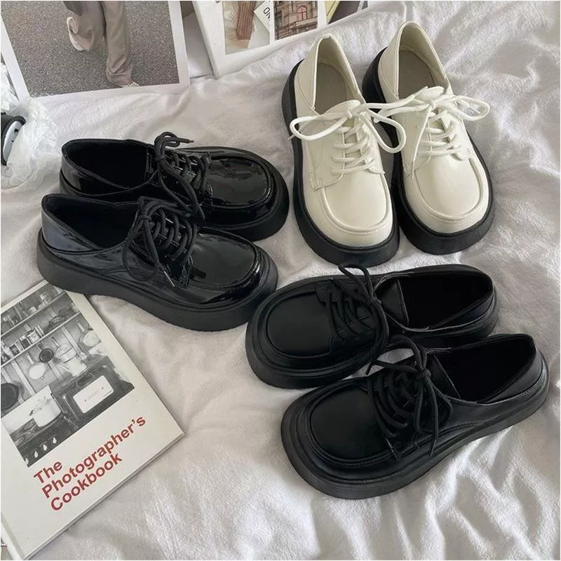 韓版英倫風繫帶厚底小皮鞋