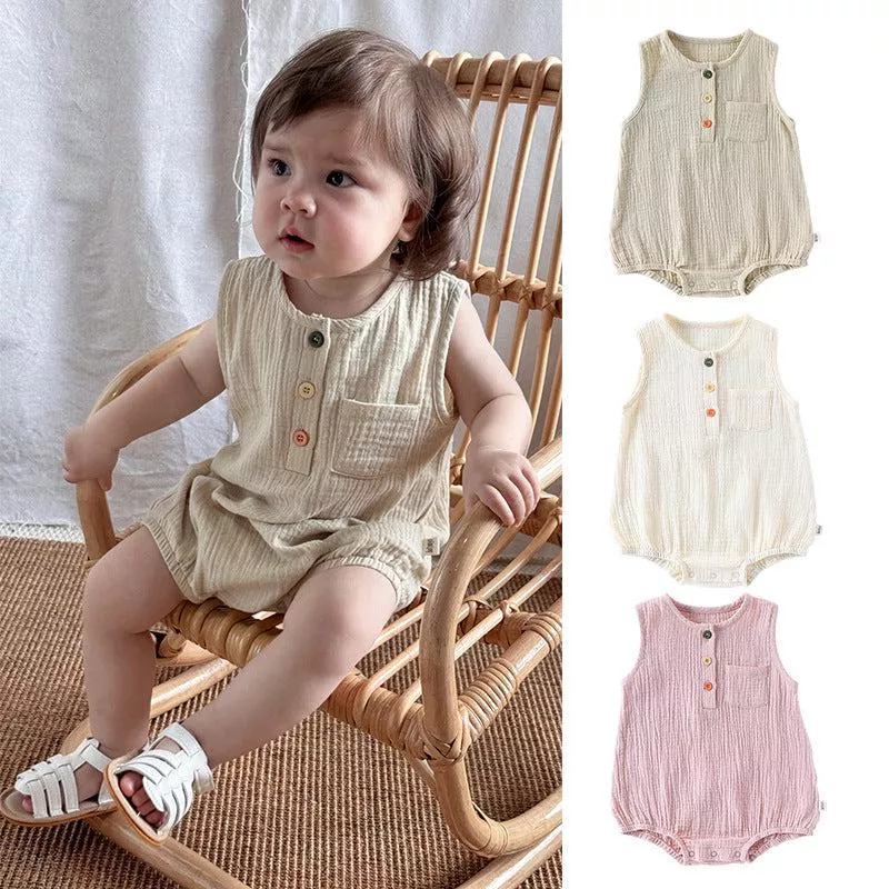 夏款純棉彩扣包屁衣