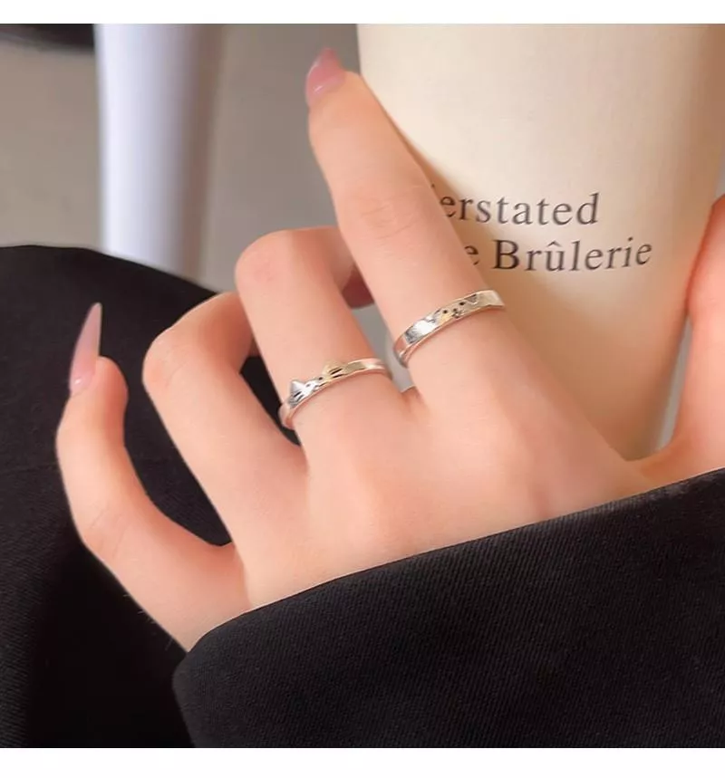 韓系可愛貓咪和小狗對戒可調節戒指