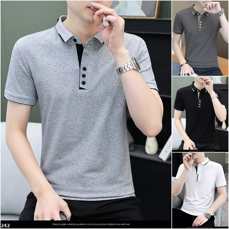 夏季男裝排扣翻領短袖T恤