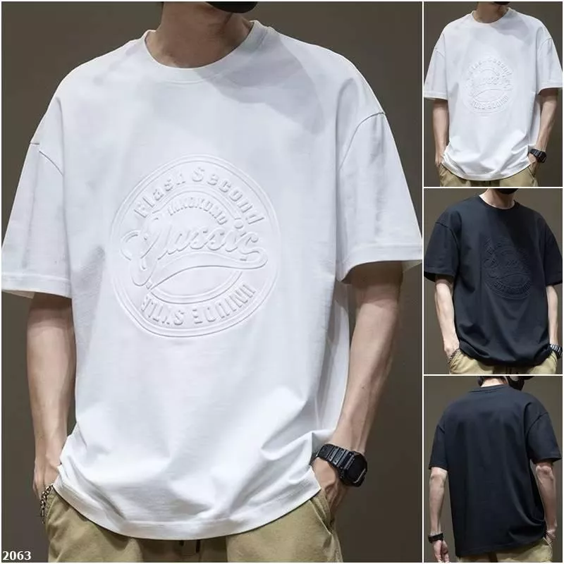 夏季男士大碼壓花短袖T恤