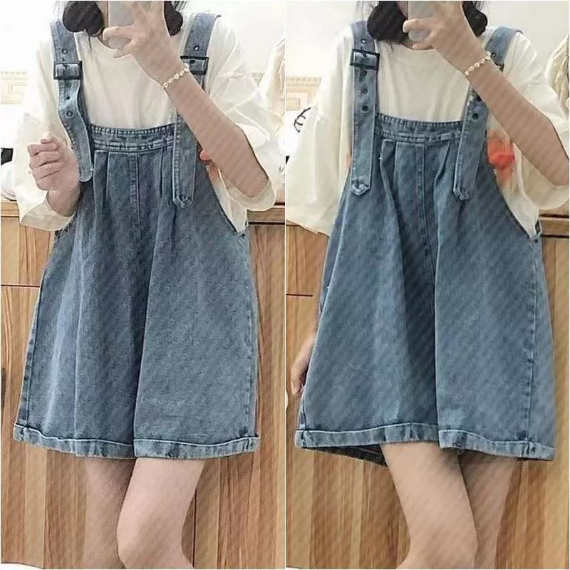 夏季奶鹽系背帶牛仔褲