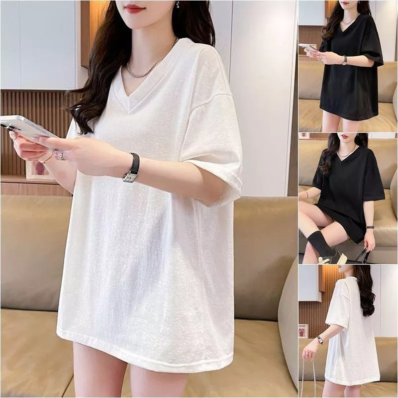 MCT71109 胖MM大碼純色V領短袖T恤