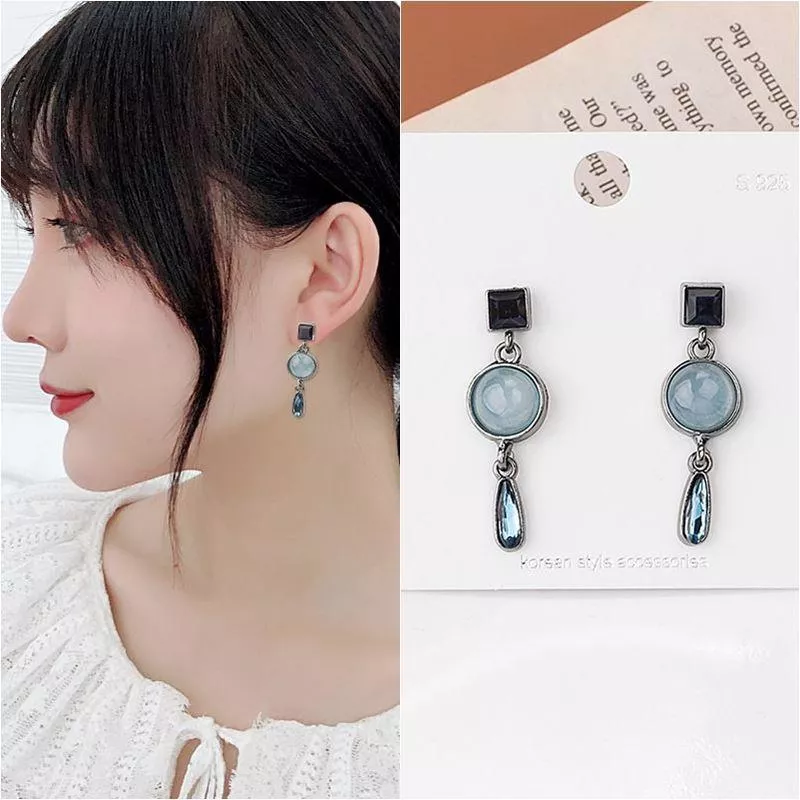 M35-89033 韓系氣質莫蘭迪貓眼水滴型925銀針耳環