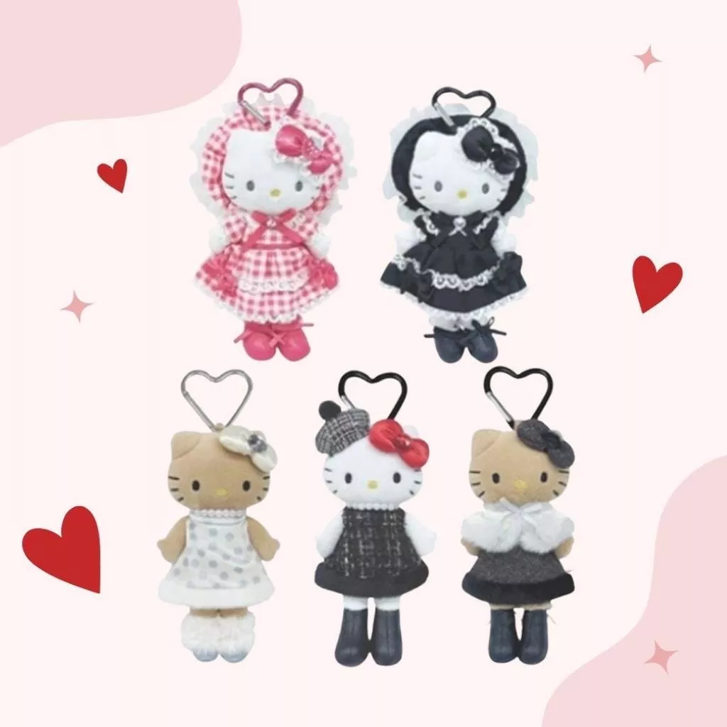 日貨 正版授權 KITTY長腿系列 愛心扣全身造型娃娃吊飾-冬季款