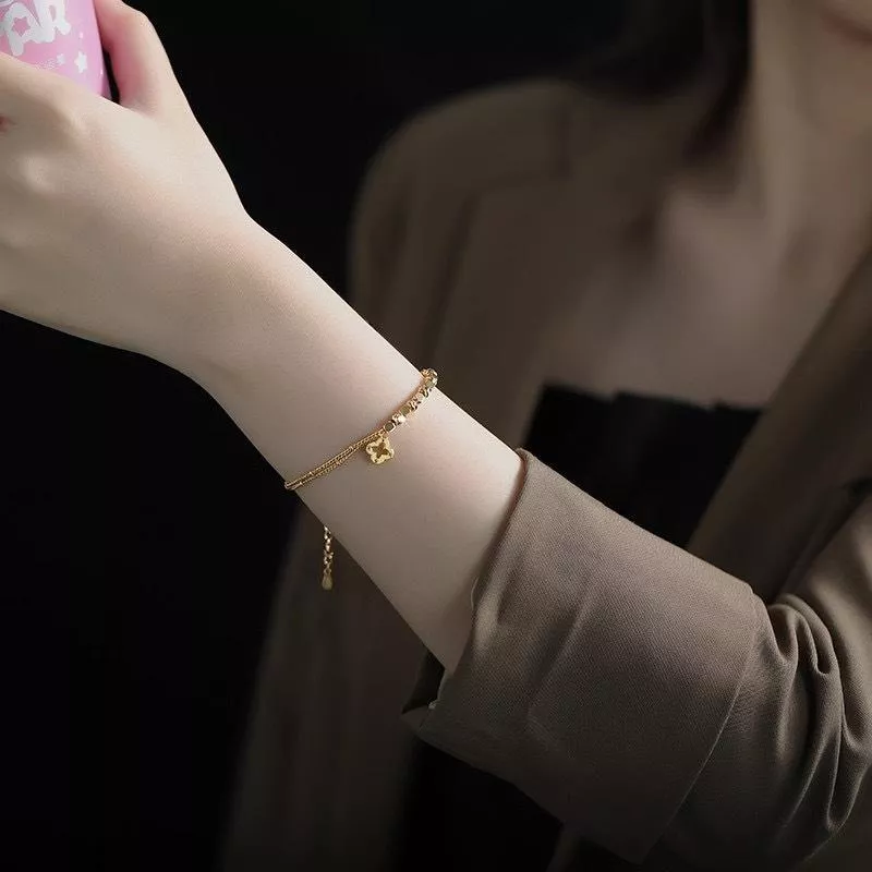 W-質感碎金子雙層四葉草手鍊