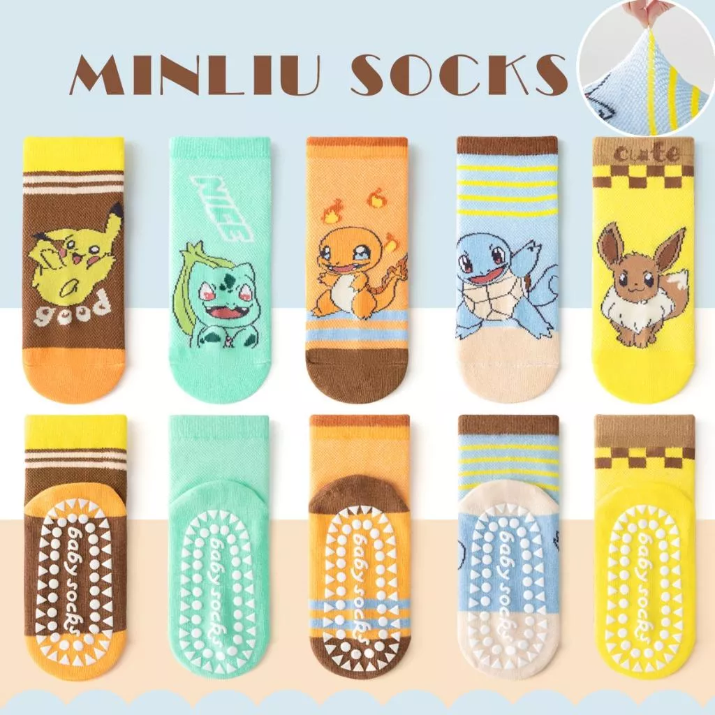 兒童防滑薄款地板短襪(五雙組)-寶可夢